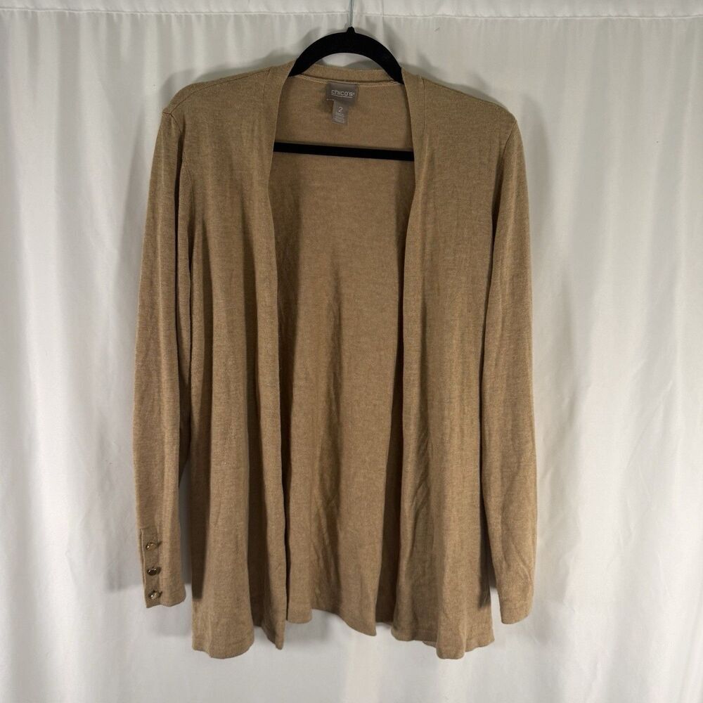 Chico's Cashmere Blend Cardigan Women's 2 Large Brown Open Front Long Sleeve